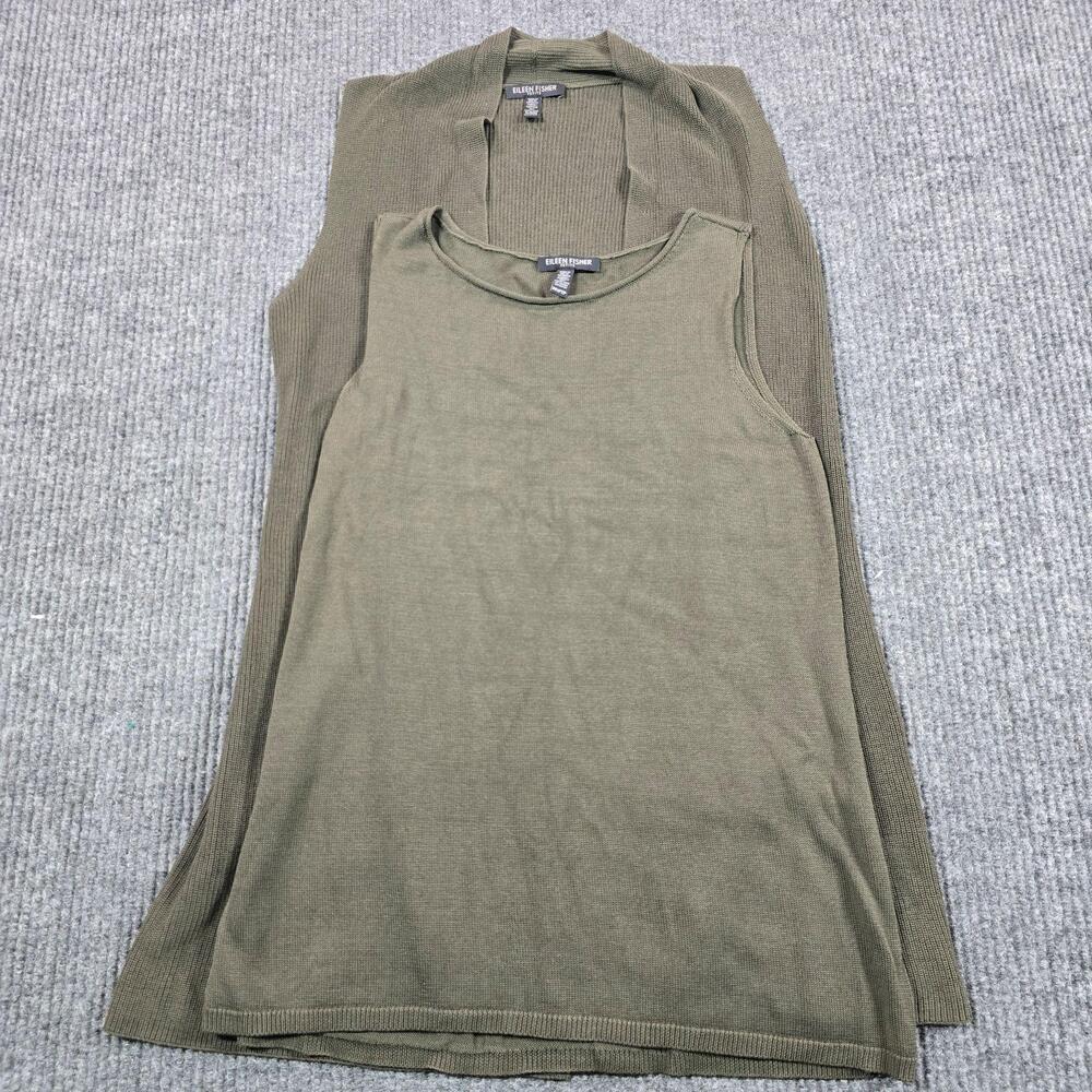 Eileen Fisher Sweater Tank Womens Petite PP/PTP Green Open Knit Longline Set